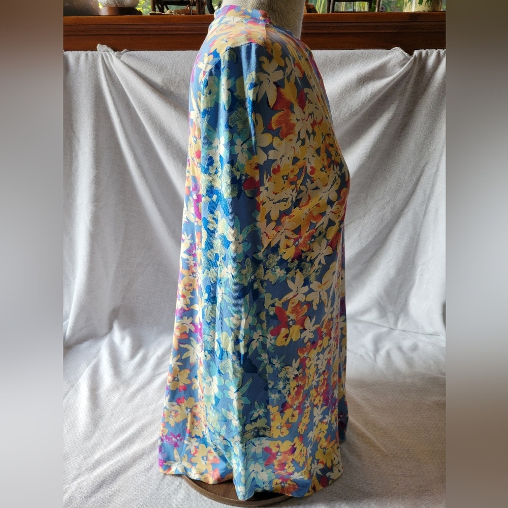 LOGO Lori Goldstein QVC Blue Orange Purple Floral Top Small - Picture 2 of 11